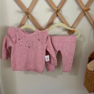 Pink Knit Baby Sweater and Pants Set